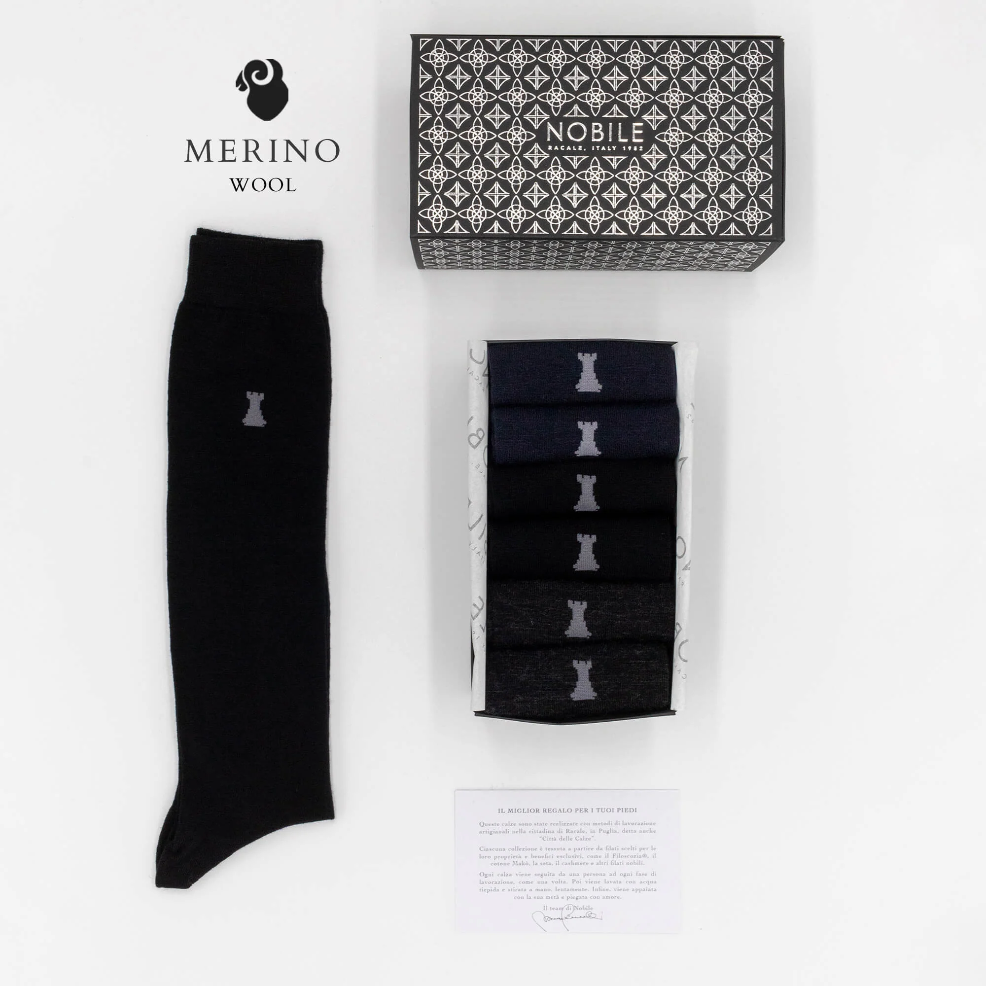 Merino Basic - Box da 6 calze lunghe in lana Merino tinta unita