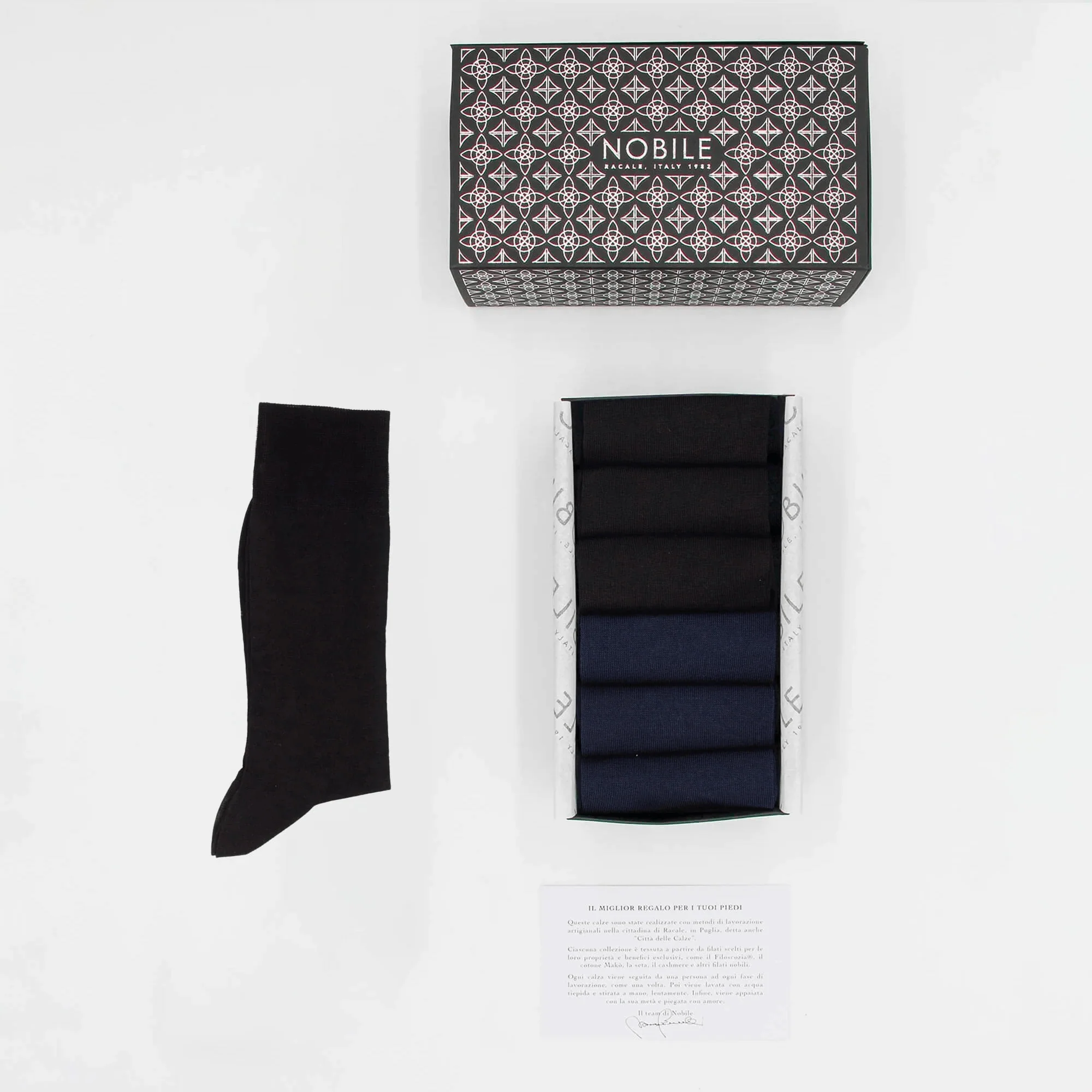Box Calze Corte Chiffon in cashmere di Capra Hircus - 3x Nero/3x Blu