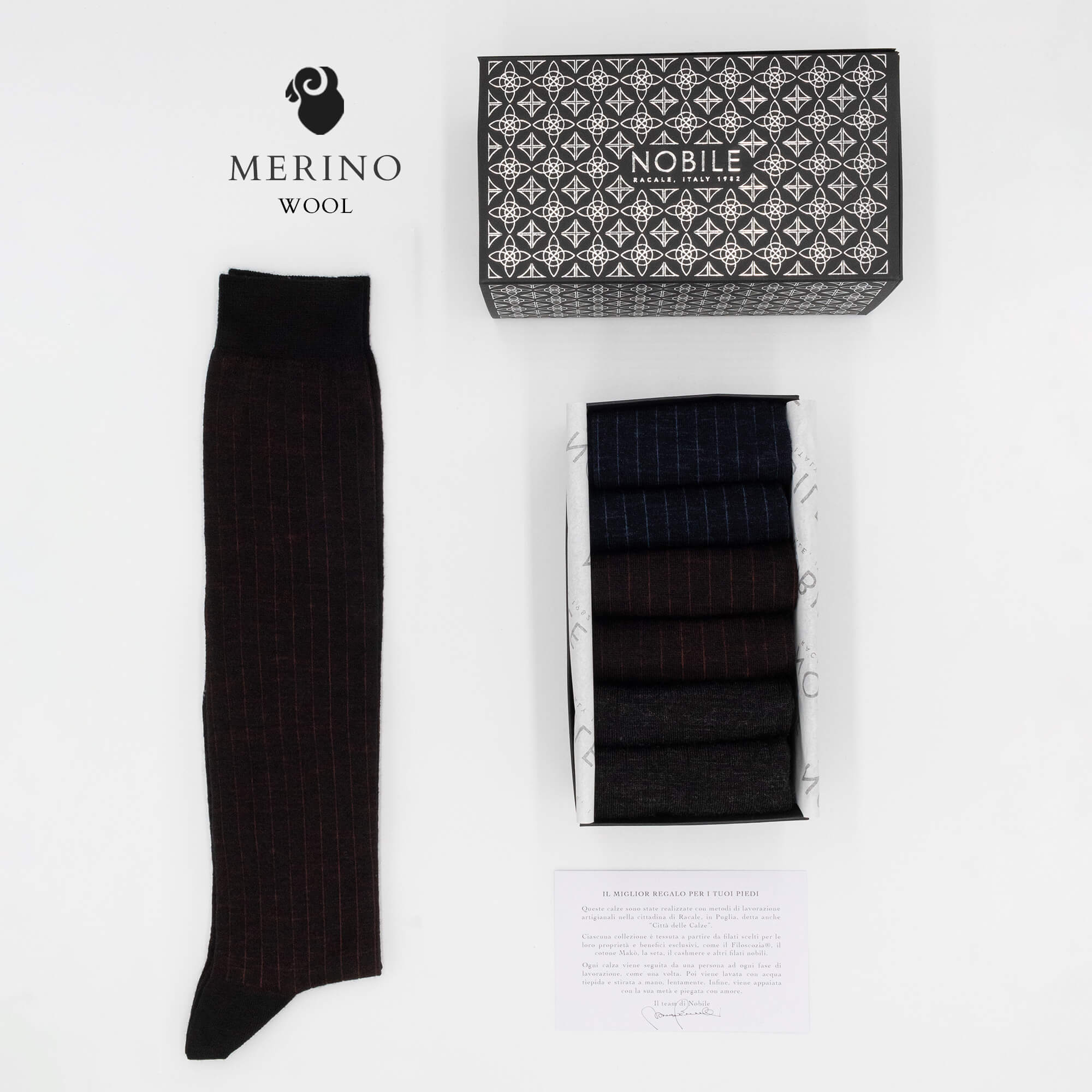 Coste del Nord - Box da 6 calze lunghe in lana Merino a coste finissime